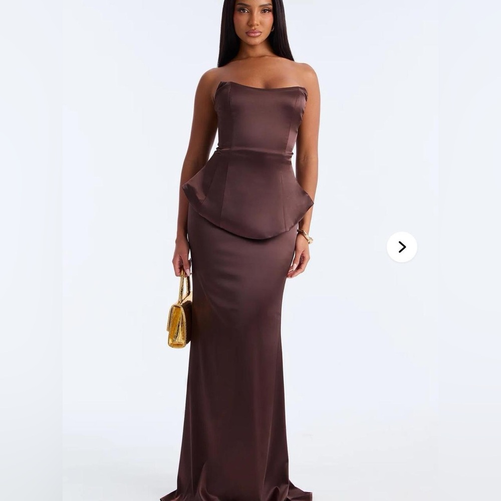 Fashion Nova Elegant Brown Strapless Evening Gown